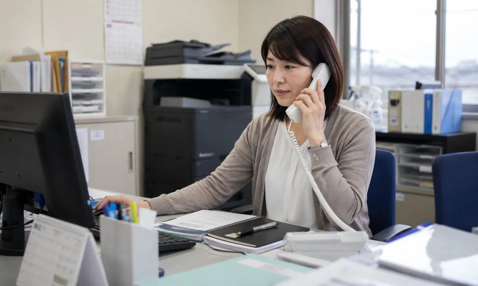電話で問い合わせに対応する担当スタッフ